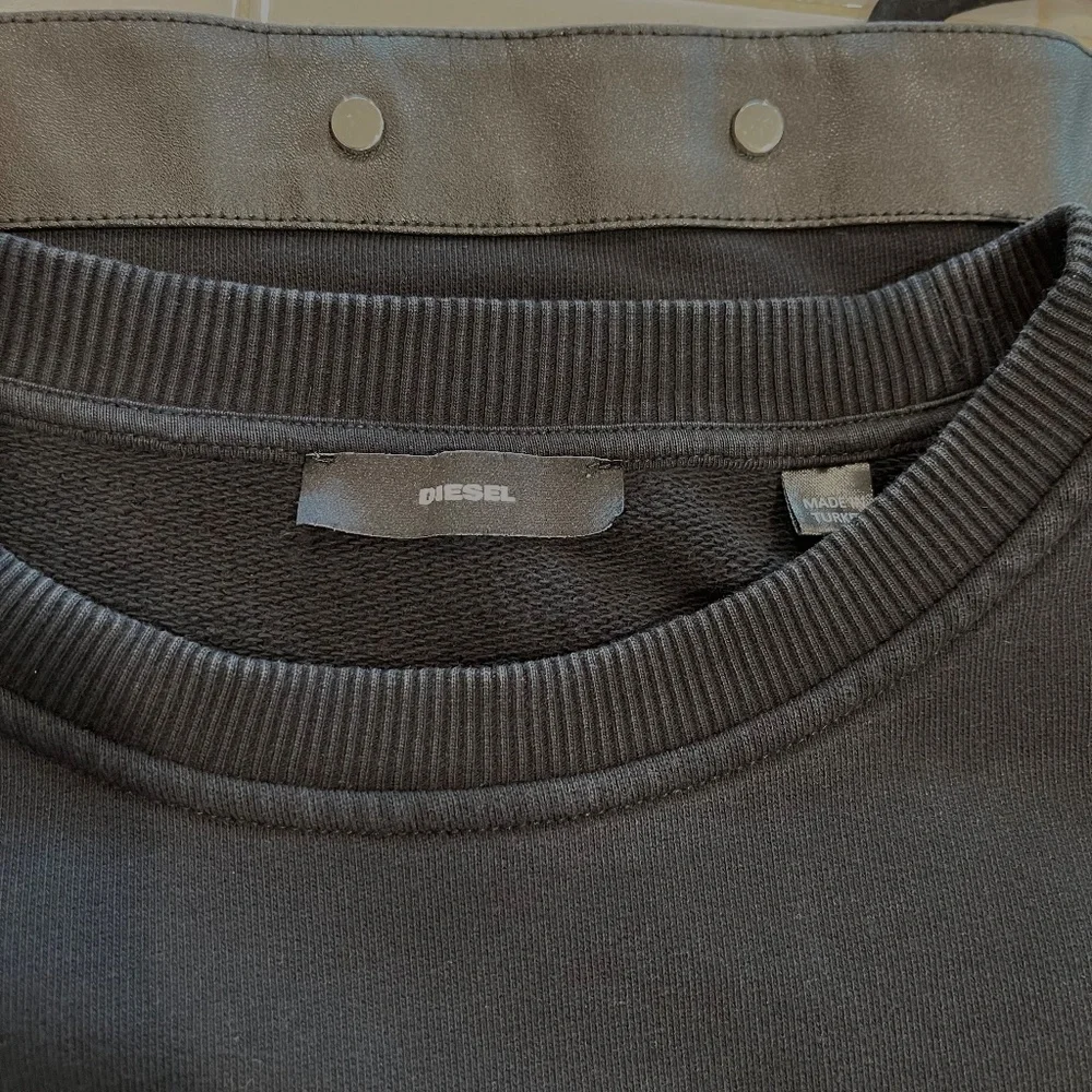Diesel Convertible Black Sweatshirt with Faux Leather Trim and Silver Snaps - Picture 9 of 12